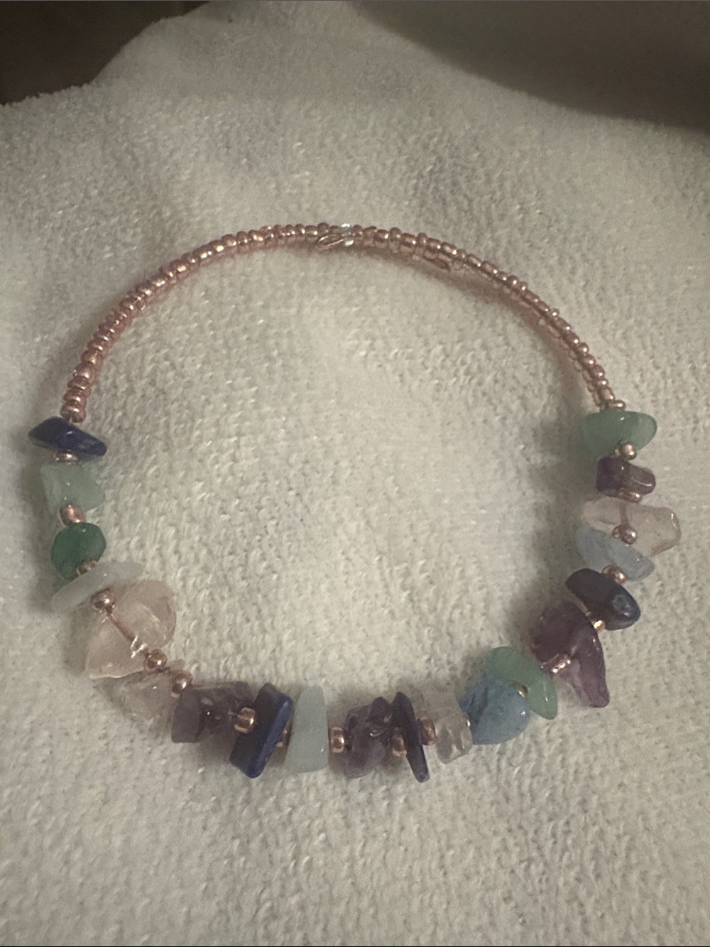 Multicolor Gemstone Chip Stretch Bracelet with Rose Gold Beads